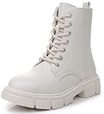 Apakowa Niños Niñas Botas Bettyy Botas de moda con cordones y cremallera lateral Tamaño (Color : Blanco, Tamaño : 31)