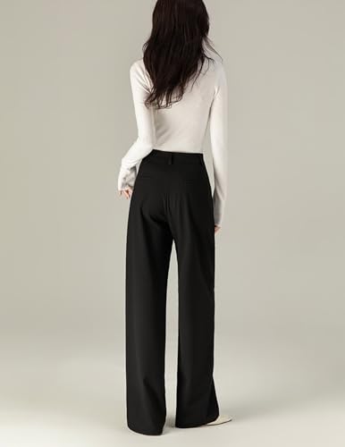 Women's Wide Leg Business Pants Long Straight High Waisted Casual Loose Palazzo Trousers with Pockets3