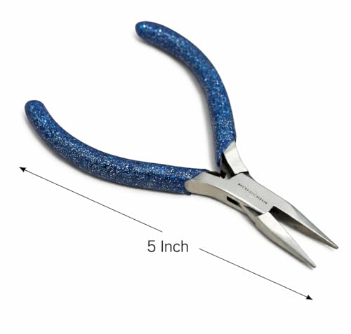 Image of Beadsnfashion Chain Nose Pliers (5 Inch) - Professional Stainless Steel Jewellery Making Tool with 7 cm Blue Grips Handle for Jump Rings, Sharp 90-Degree Bends, Small Findings & Detailed Craft Work