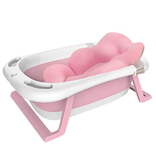 XUDREZ ベビーバス 折りたたみバケツ 赤ちゃん浴槽 安全素材 湯温計付き キッズ 新生儿 風呂桶 バスタブ ソフトタブ バスプール たらい 滑り止め設計 収納容易 (ピンク3)