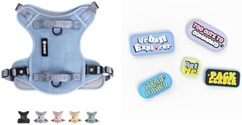 Fei & Eve Classic Dog Harness + Cute Funny Dog Patches (Blue-XL)