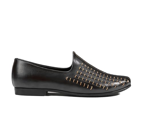 Image of LOUIS STITCH Men's Ethnic Slip On Striped Mojaris | Stylish Nagra Juti for Men | Lightweight and Comfortable Stylish Jutis and Mojaris for Kurta Pajama | LSAXNGMS