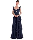 MLRLBFD Long Prom Dress for Women 2026 A Line Mermaid Satin Spring Bridesmaid Dresses Navy Blue Prom Dresses Bridesmaid Gown Sleeveless Ruffle Pleated Sweetheart Party Evening Deress US4