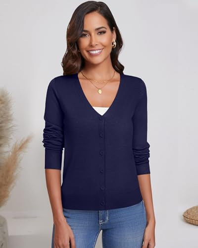 Ficerd 3 Pack Women's Cardigan Sweater V Neck Knit Lightweight Cardigans Long Sleeve Button Casual Tops3