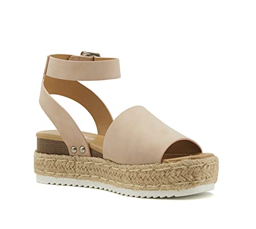 Image of Soda Topic Open Toe Buckle Ankle Strap Espadrilles Flatform Wedge Casual Sandal