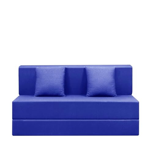 Image of Easy Foldable Two Person Sofa Cum Bed Jute Fabric- Washable Cover- Including Two Cushion- Size 4' X 6' Ft (Blue Color) Perfect for Home & Office for Guests
