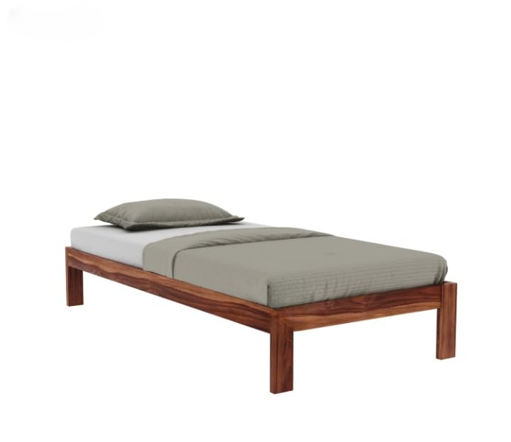 Image of SUNCOM Solid Sheesham Wood Single Bed Without Storage - Single Cot Wooden Palang - Space Saving Single Size Bed for Bedroom (Natural Finish) Mattress Size: 78x36 Inch