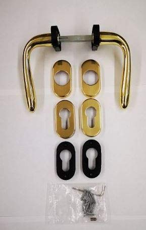 MANIGLIA PER PORTA SIDNEY 1126 IN MARITECH ORO LUCIDO, FORO YALE, COMPLETA PER UNA PORTA DENTRO+FUORI, ROSETTA OVALE