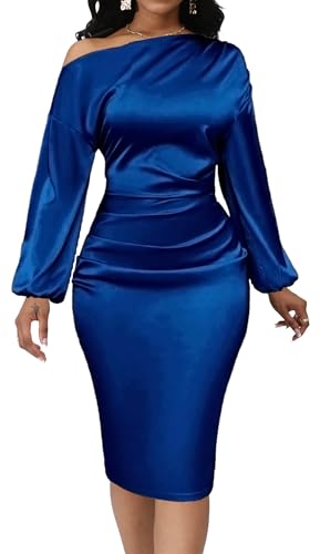 Image of Yiershu Women's Fall Off Shoulder Bodycon Dress Elegant Long Sleeve