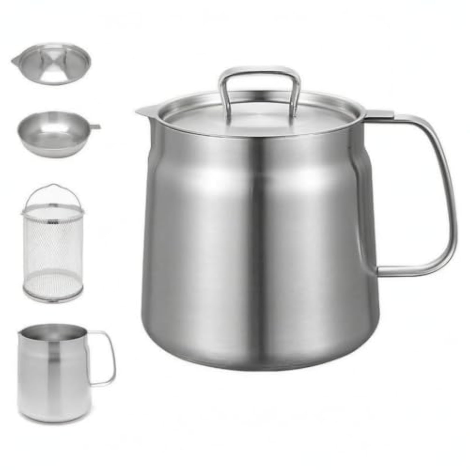 Stainless Steel Oil Container with Fine-Mesh Strainer