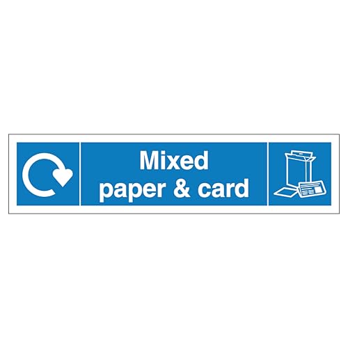 V Safety WRAP - Mixed Paper And Card Recycling - Slim Landscape 250 x 60 mm - 1mm Rigid Plastic Safety Sign