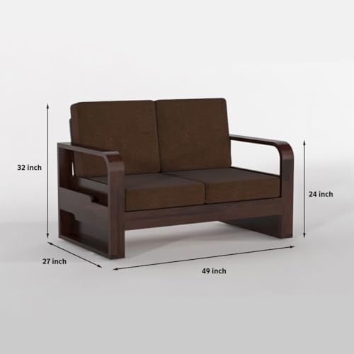 Image of Solid Sheesham Wooden 4 Seater Sofa Set for Living Room | Sofa Set with Side Pocket Storage & Cushion | Rosewood Sofa Set for Home (Walnut with Brown Cushion, 4 Seater)