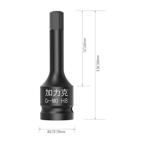 Image of 3PCS 3 /8 inch Square Drive H8(8mm) Impact Hex Bit Socket, 60mm(2.36 inch) Length, Hex Driver, Impact Grade, One-Piece Construction, 3 /8 inch Drive Allen Bit Socket, Cr-Mo Steel, Black