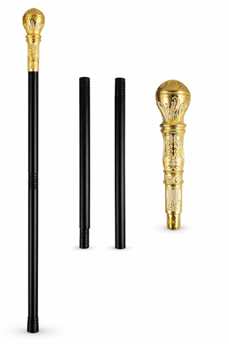 NuJake Adults Gold Top Gangster Stick Cane 88cm Fancy Dress Accessory for 1920s Mafia & Costume Parties