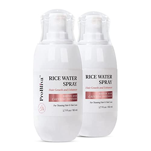 (2 Packs) Rice Water Hair Growth Treatment Scalp Spray Infused with Biotin Caffeine for Thinning Hair and Hair Loss - with Castor Oil Rosemary Oil, Hair Growth and Enhancer 3.4 Fl. oz (2 Packs)