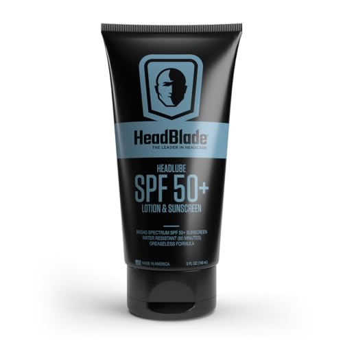 HeadBlade HeadLube SPF 50 Men's Lotion and Sunscreen - No Greasiness, Sweat Resistant, Formulated for Face, Body & Scalps - Water Resistant for 80 Minutes, 5 fl oz