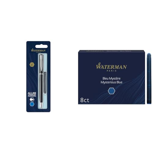 Stylo-plume Waterman Allure Noir Mat encre bleue et ses 8 cartouches longues
