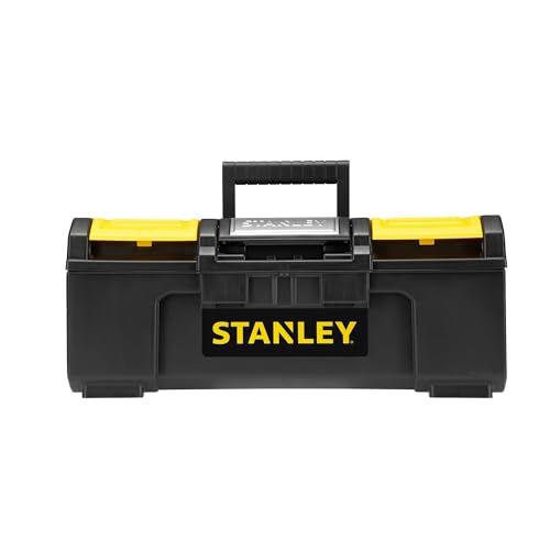 STANLEY 16 Inch One-Touch Tool Box, Heavy-Duty Tool Storage with Removable Tote Tray, Secure Padlock Eye, Easy-Access Organiser Compartments, Compact & Durable Toolbox - 1-79-216