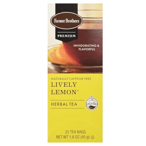 Farmer Brothers Lively Lemon Herbal Tea – 25 Individually Wrapped Bags – Naturally Caffeine-Free Citrus Tea with Floral Accents – Refreshing, Aromatic, and Perfect for Relaxation or Anytime Enjoyment