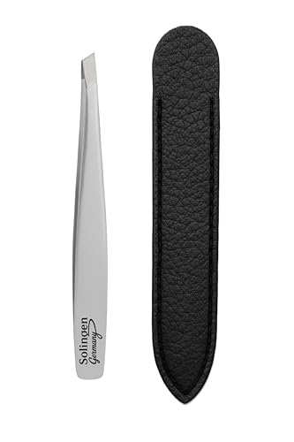 Made in Solingen Germany - Apexay Professional Slant Tip Tweezers Premium German Steel Ultra Precision Grip Salon Quality for Eyebrow and Fine Hair Removal (Grey)
