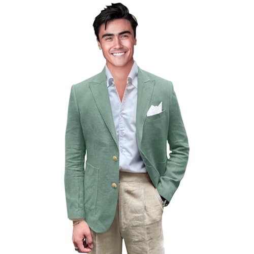 Men's Cotton Linen Casual Blazer Jackets Regular Fit Suit Jacket Lightweight Business Sport Coats