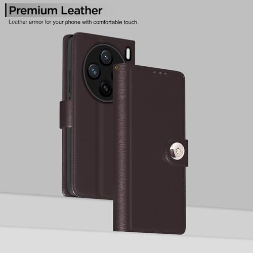 Image of Pikkme Flip Cover Leather Finish | Inside TPU with Card Pockets | Wallet Stand and Shock Proof | Complete Protection Button Flip Case for Vivo X200 5G(Coffee)