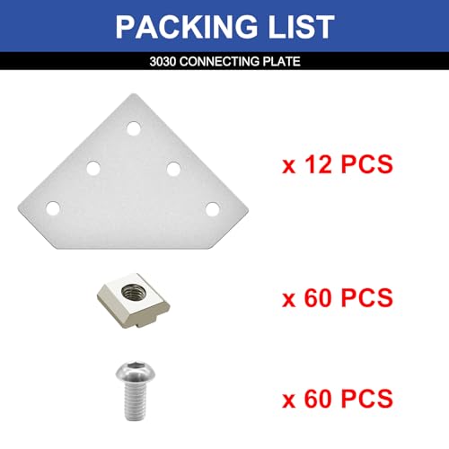 Image of 12pcs 3030 L Corner Bracket Joining Plate T Slotted Accessories 3030 Hardware Connector 3030 with T Nuts and Screws Silver