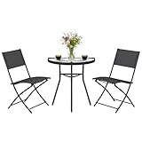 Outsunny Ensemble de Salon de Jardin Bistrot 3 Pièces, Mobilier de Terrasse avec Table Semi Circulaire, 2 Chaises Pliantes, Maille, Cadre Métallique, Idéal pour Balcon, Patio, Jardin, Noir