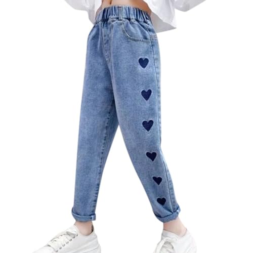 Infant Little Kids Girls Y2k Heart Jeans Sparkle High Waist Denim Pants Cropped Ankle Length Denim Jeans