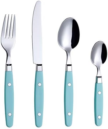 EXZACT Cutlery Set 24pcs Stainless Steel - with Rivet Craft Handles / Retro Style Flatware - 6 x Dinner Forks, 6 x DinnerKnives, 6 x Table Spoons, 6 x Tea Spoons -Serves 6 (Cream)