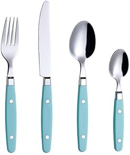 EXZACT Cutlery Set 24pcs Stainless Steel - with Rivet Craft Handles / Retro Style Flatware - 6 x Dinner Forks, 6 x DinnerKnives, 6 x Table Spoons, 6 x Tea Spoons -Serves 6 (Turquoise)