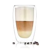 bambuswald Trinkglas doppelwandiges Kaffeeglas aus Borosilikatglas, Becher für Cappucino, Eiskaffee und Espresso, spülmaschinenfeste Kaffeetasse, handgefertigte Espressotasse, ohne Bambusdeckel 400 ml