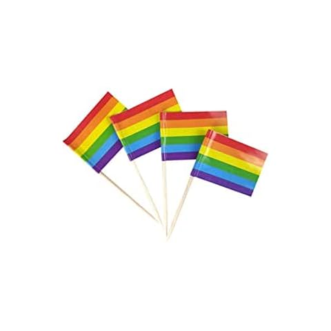100PCS Rainbow Pride Gay Flag Toothpicks Flags Cupcake Toppers Decorations Cocktail Food Bar Cake Flags Fruits (Rainbow) Cover