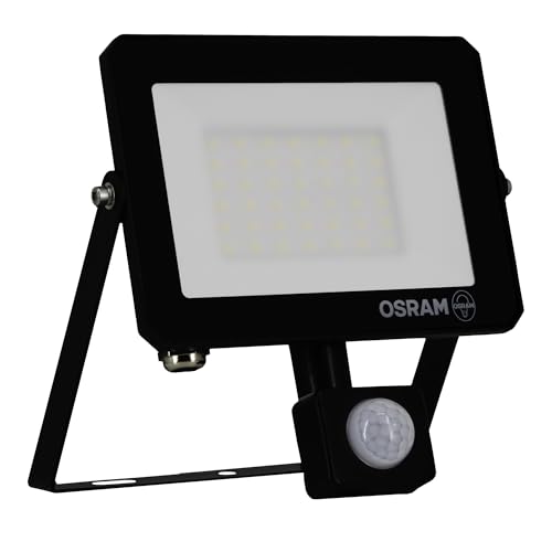 Osram Projecteur LED LUX moderne 50 W, 4 500 lm, 3 000 K, IP65, aluminium noir, spot extérieur, verre dépoli