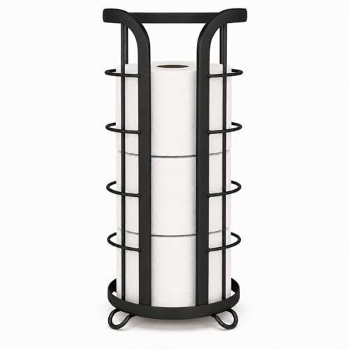 BROOKSTONE Toilet Paper Holder Stand Reserve - Free Standing Toilet Paper Stand with Storage that Holds Mega Rolls, Standing Bathroom Tissue Organizer, Bathroom Decor - Modern Storage Holder, Black