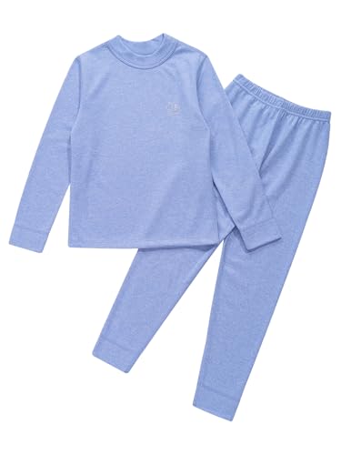 Kids Boys Girls Thermal Underwear Set Winter Warm Long Sleeve Base Layer Tops And Bottoms Sets Blue 15-16 Years3