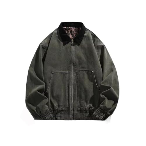 Veste col travail homme vintage coton denim manteau de travail vert armée