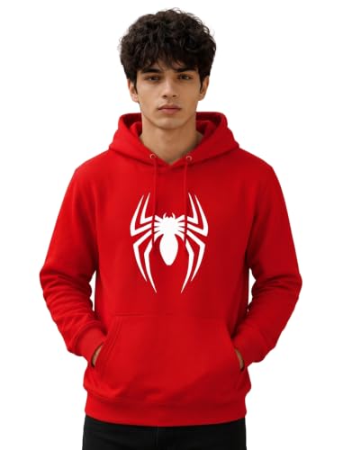 Image of More & More HOODMASTER Men's Cotton Hoodie Sweatshirt with Full Sleeves Regular Fit Solid Pattern Spider Printed Theme Hooded Neck and Standard Length | Cotton Hoodie Sweatshirt for Men