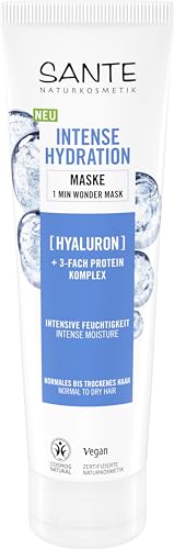 SANTE Naturkosmetik Mascarilla de hidratación intensa para el cabello hialurónico + complejo de proteínas de 3 capas, mascarilla hidratante vegana para cabello seco, mascarilla nutritiva con aloe vera