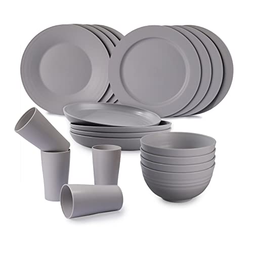 Greenandlife 4Pcs/10Inch Plates + Dinnerware Sets For 4(16Pcs), Unbreakable Microwave Safe Reusable Lightweight Plates And Bowls Sets Cups Dishwasher Safe Dishes For Outdoor Camping, Rv, Grey #TOP7