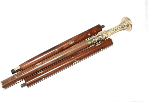Canne de marche vintage pliable en bois robuste et pommeau laiton ergonomique