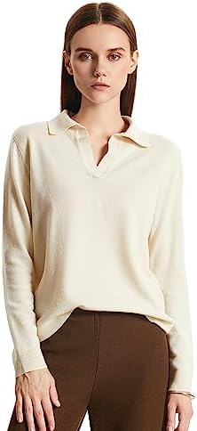 GreenMount Womens Super Lightweight Worsted Deep V-Polo Cashmere ...