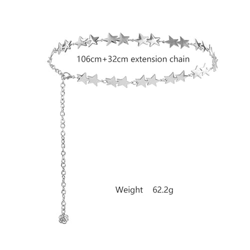 Silver Star Belt for Women Y2K Star Waist Chain Punk Chain Belly Belt Vintage Y2K Aesthetic for Dresses Jeans4