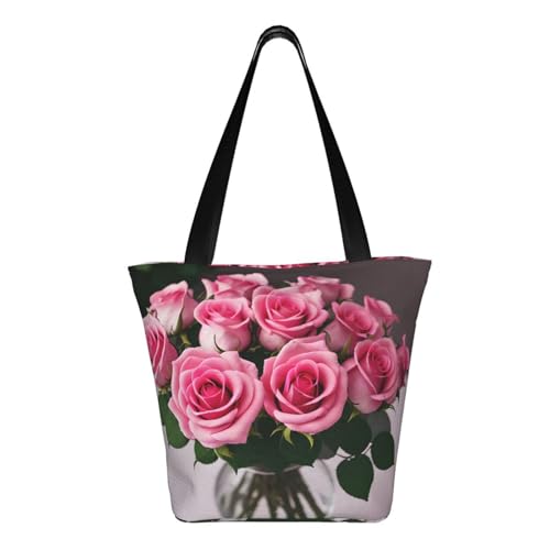Pink Roses Print Comfortable Shoulder Bag Summer HandbagTravel Beach Work Daily Use Versatile Carry3