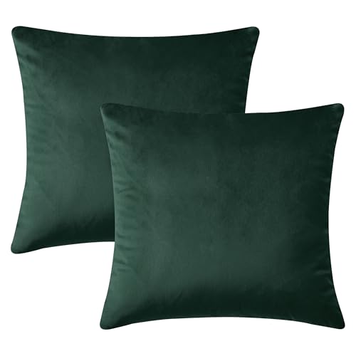 Hafaa Kissenbezüge 45 x 45 cm (2 Stück) – Pannesamt, quadratisch, dekorativer weicher Kissenbezug für Sofa, Couch, Schlafzimmer, mit unsichtbarem Reißverschluss (Dunkelgrün, 45 x 45 cm)