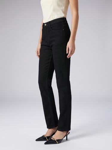 Image of Urbano Fashion Women's High Rise Straight Fit Washed Jeans Non-Stretchable