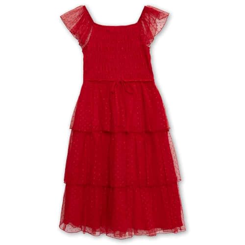 Speechless Girls' Flutter Sleeve Swiss Dot Smocked Bodice Midi Dress2