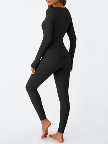 LILLUSORY Womens Long Johns Thermal Underwear Fleece Lined Leggings Warm Pajama Pants Set Shirts Winter Clothes 20254