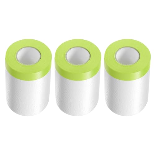 Image of HARFINGTON 3 Rolls Pre-Taped Masking Film 21.7 inch x65.6ft Tape and Drape Painters Plastic Drop Cloth Film with Tape Plastic Sheeting for Automotive Painting Covering, Green