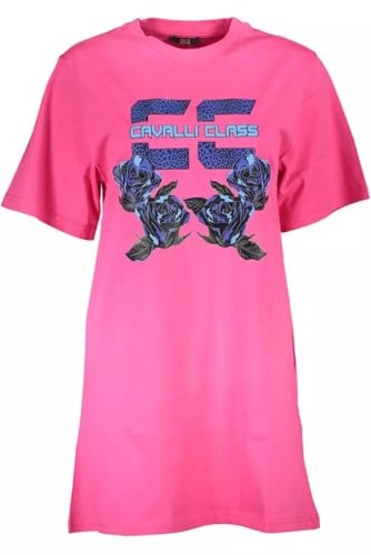 Robe en coton rose Cavalli Class en maille de coton noble et fluide